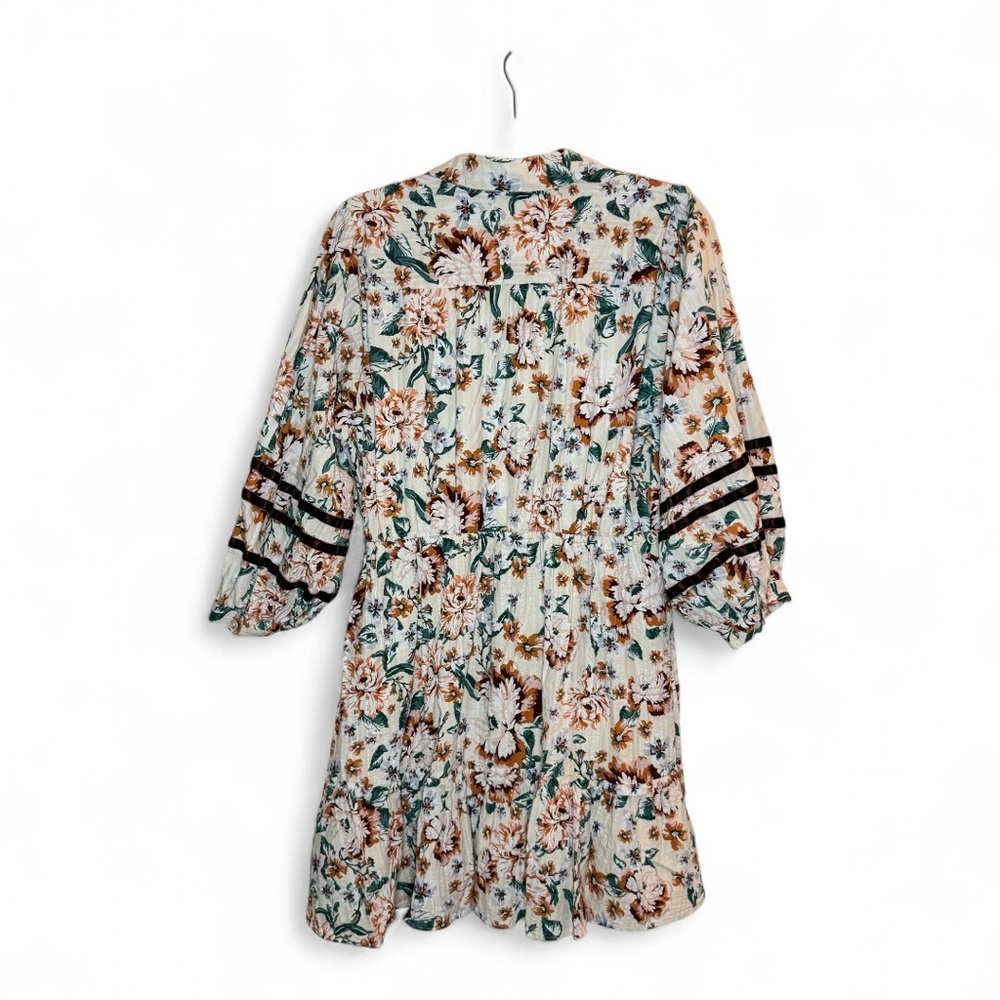 LC Lauren Conrad Boho Floral Dress Size L Velvet Trim Cottagecore - Picture 5 of 13